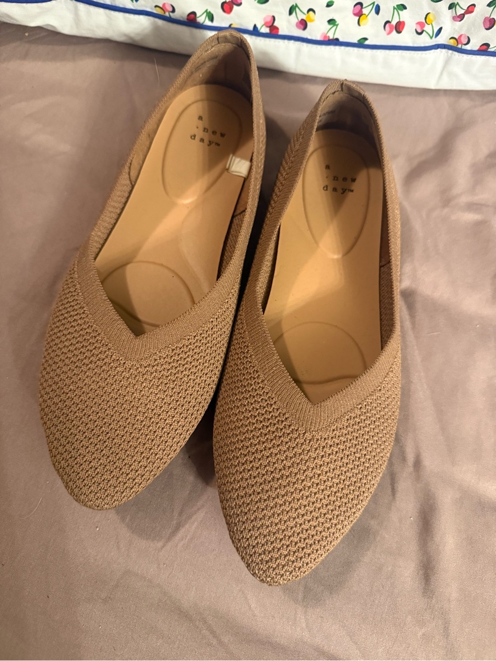 a new day Tan Knit Pointed-Toe Slip-On Flats